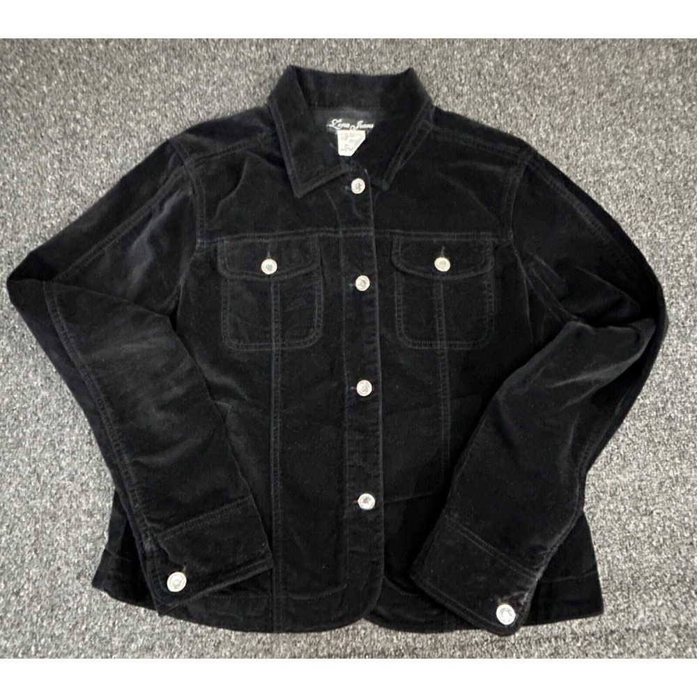Zena Jeans Black Corduroy Jacket Womens Large Crystal Buttons